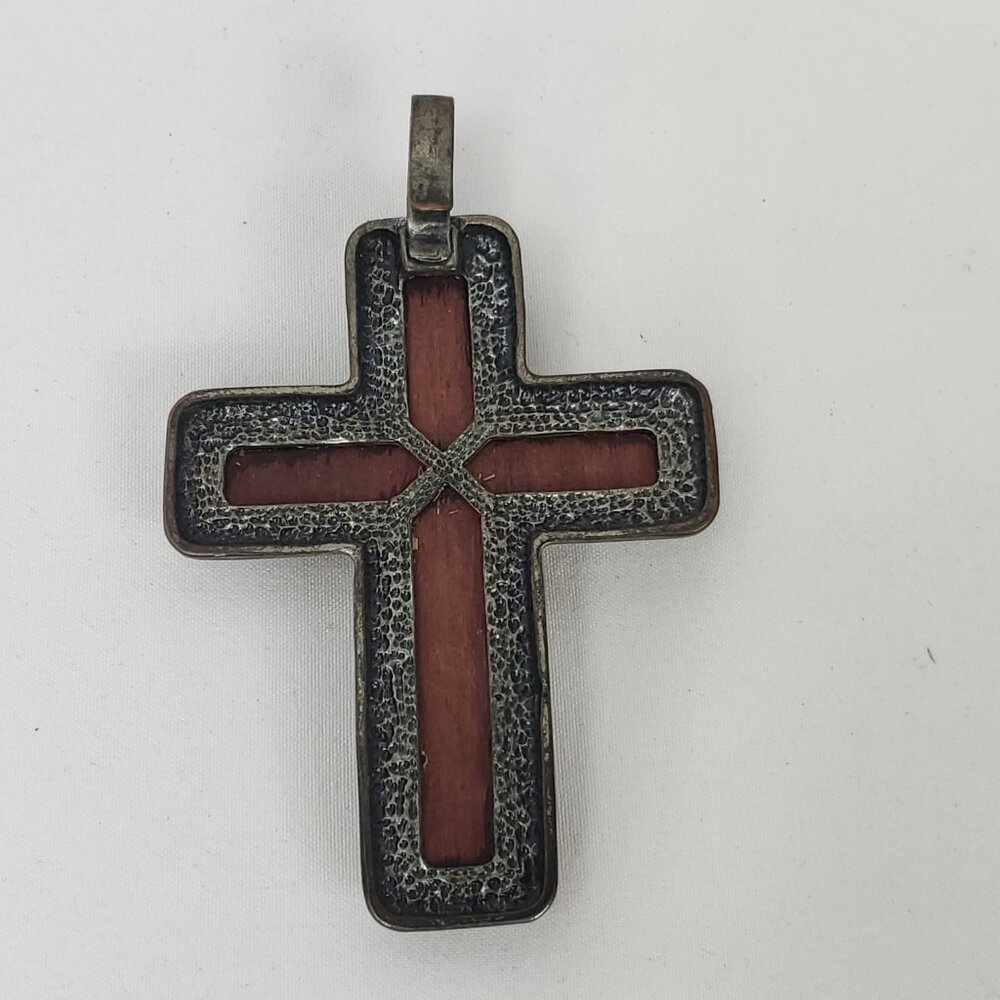 Metal & Wooden Rhinestone Large Cross Pendant - Picture 7 of 8